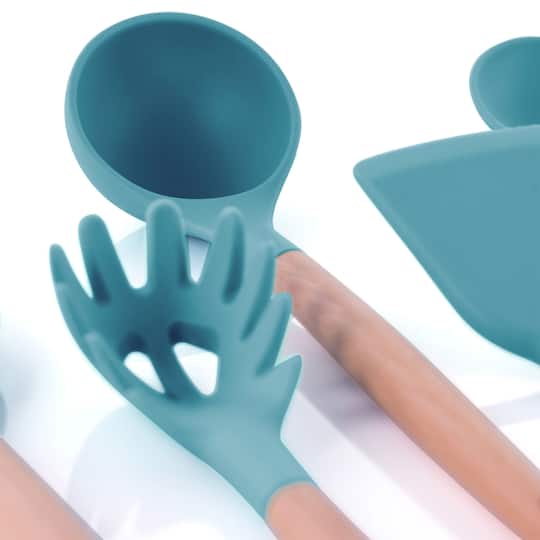 MegaChef Light Teal Silicone & Wood Cooking Utensils Set, 9ct.